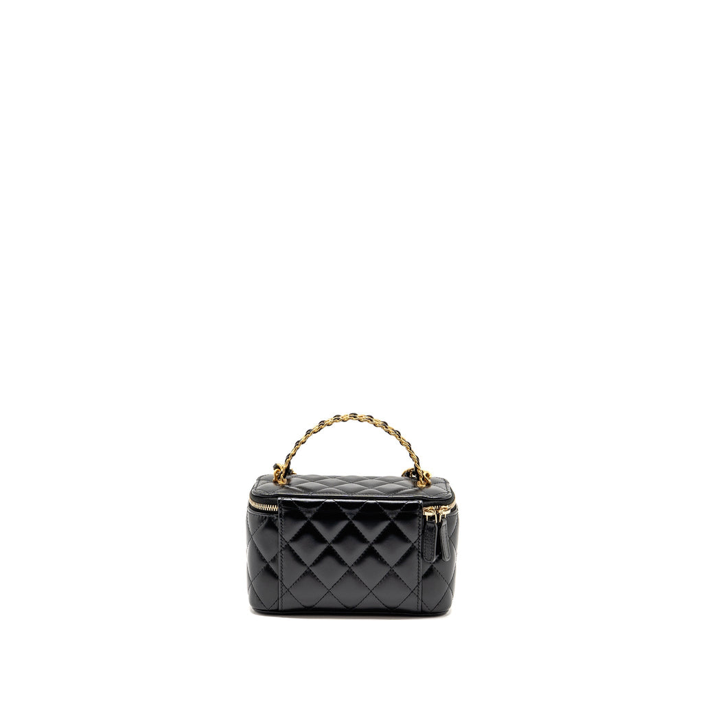 Chanel Letter Logo Detailed Top Handle Long Vanity Shiny Calfskin Black GHW (Microchip)