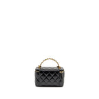 Chanel Letter Logo Detailed Top Handle Long Vanity Shiny Calfskin Black GHW (Microchip)