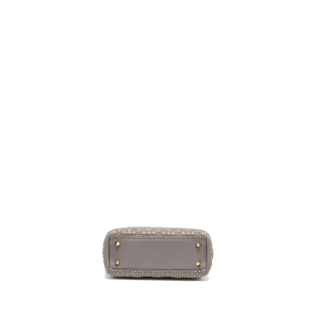 DIOR SMALL SUPPLE LADY DIOR STUDDED CALFSKIN GREY GHW