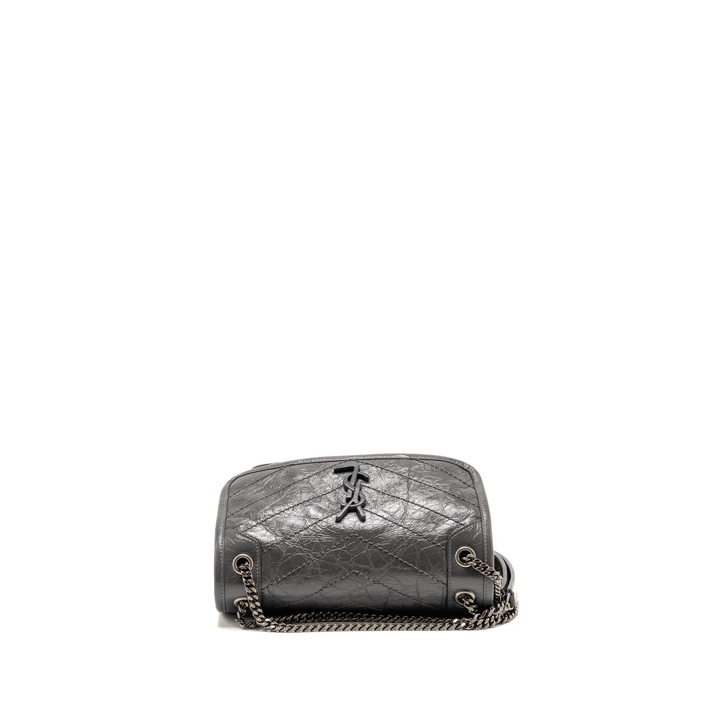 Saint Laurent/YSL Niki Baby Flap Bag Vintage Calfskin Grey Ruthenium Hardware