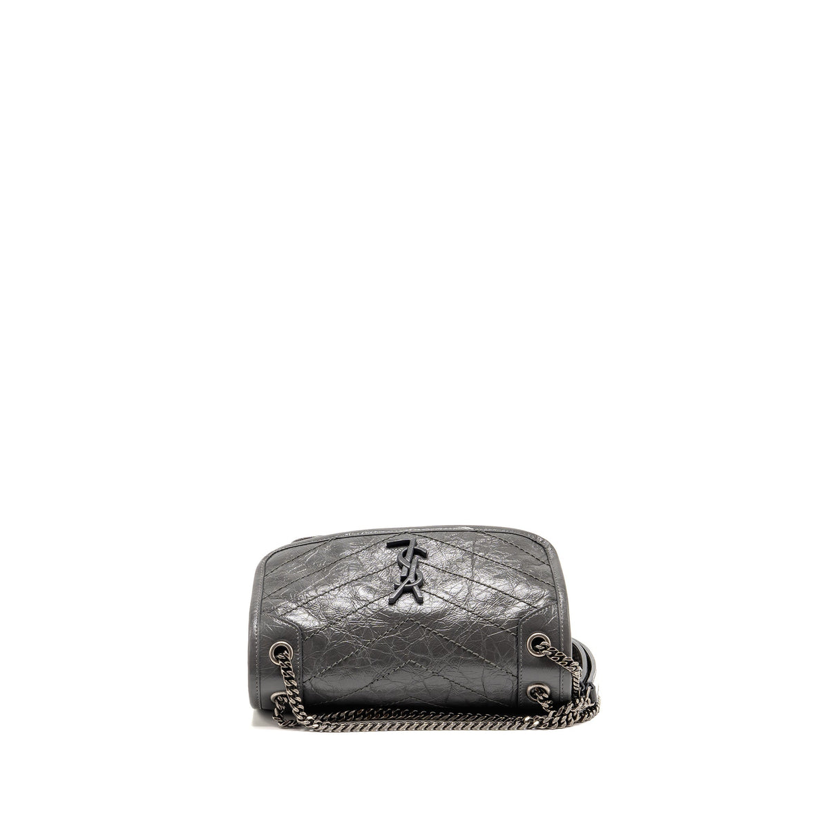 Saint Laurent/YSL Niki Baby Flap Bag Vintage Calfskin Grey Ruthenium Hardware