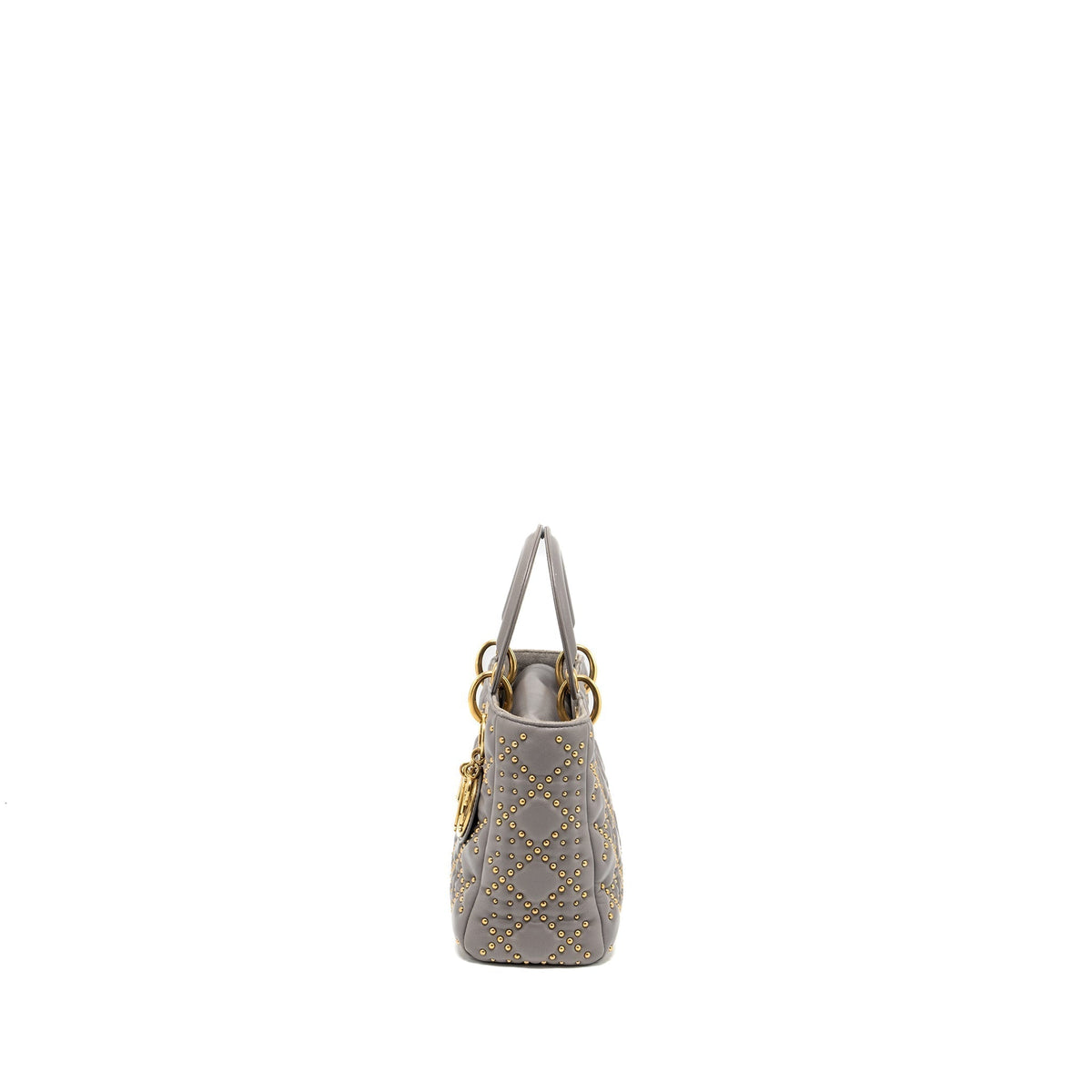 DIOR SMALL SUPPLE LADY DIOR STUDDED CALFSKIN GREY GHW