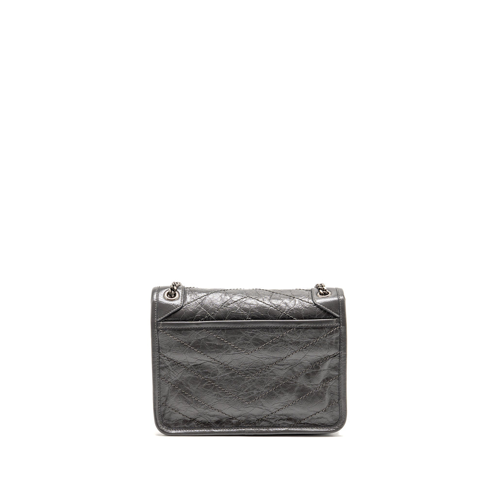 Saint Laurent/YSL Niki Baby Flap Bag Vintage Calfskin Grey Ruthenium Hardware