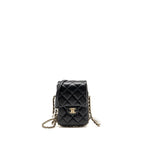 Chanel letter pearl chain mini flap clutch Lambskin black LGHW