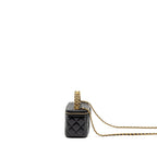 Chanel Letter Logo Detailed Top Handle Long Vanity Shiny Calfskin Black GHW (Microchip)