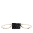 CHANEL CARD HOLDER WITH MAXI PEARLS CHAIN LAMBSKIN BLACK LGHW