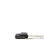 Chanel letter pearl chain mini flap clutch Lambskin black LGHW