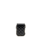 Chanel letter pearl chain mini flap clutch Lambskin black LGHW