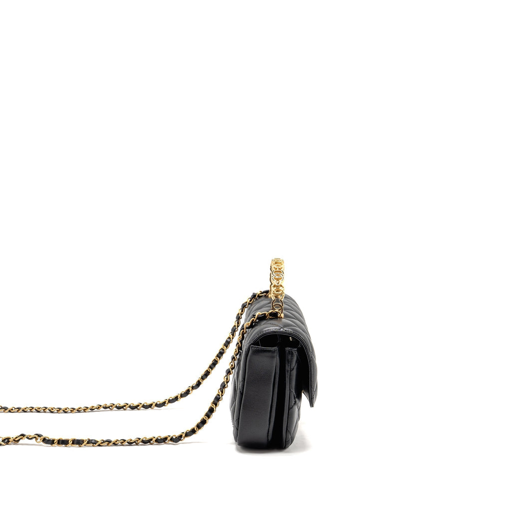 CHANEL 24S CC LOGO TOP HANDLE FLAP BAG WITH CHAIN LAMBSKIN BLACK GHW (MICROCHIP)