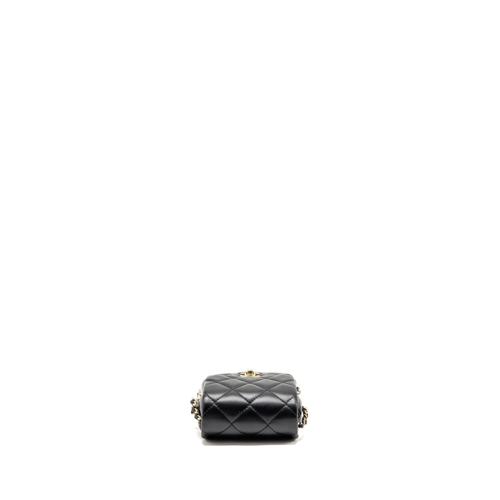Chanel letter pearl chain mini flap clutch Lambskin black LGHW