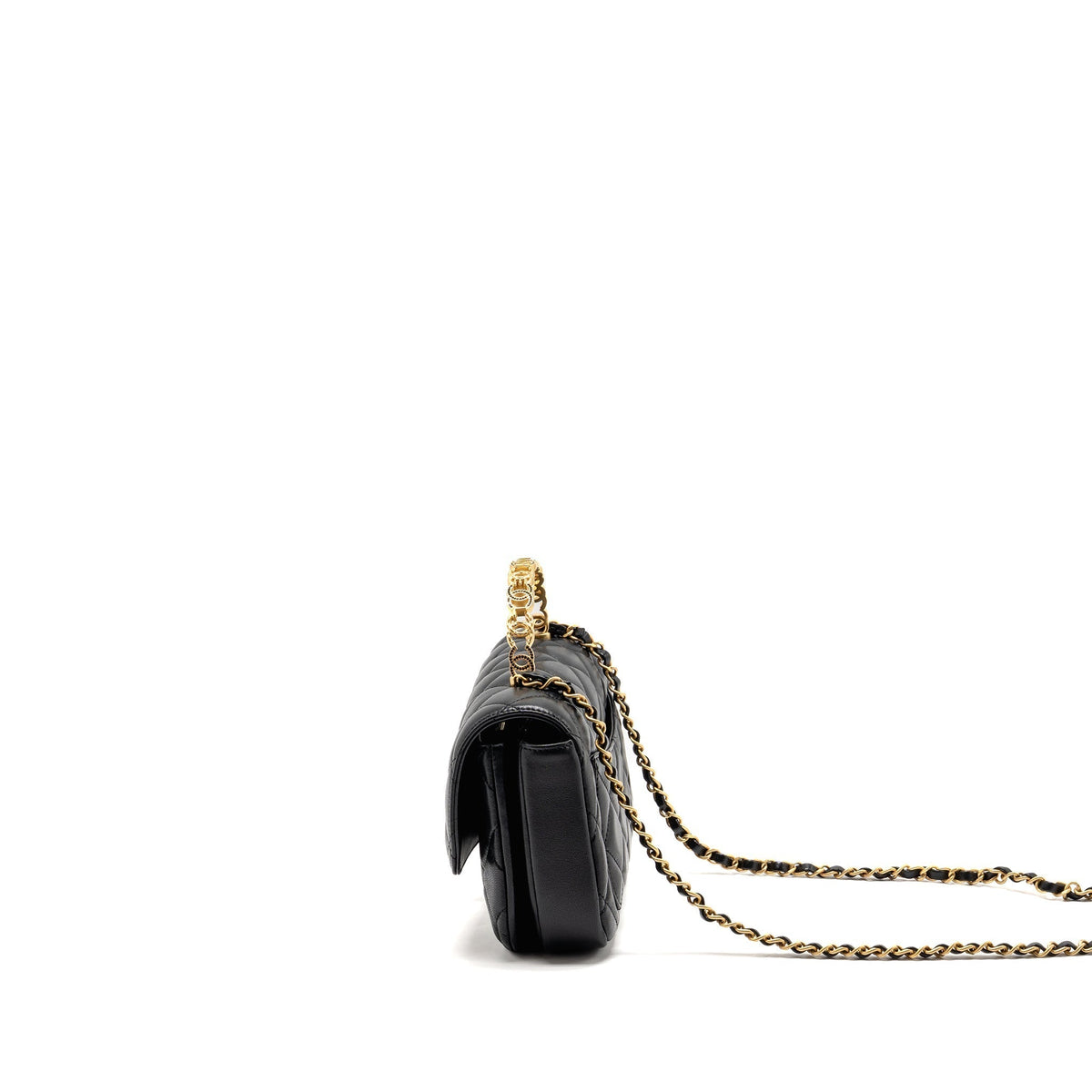 CHANEL 24S CC LOGO TOP HANDLE FLAP BAG WITH CHAIN LAMBSKIN BLACK GHW (MICROCHIP)