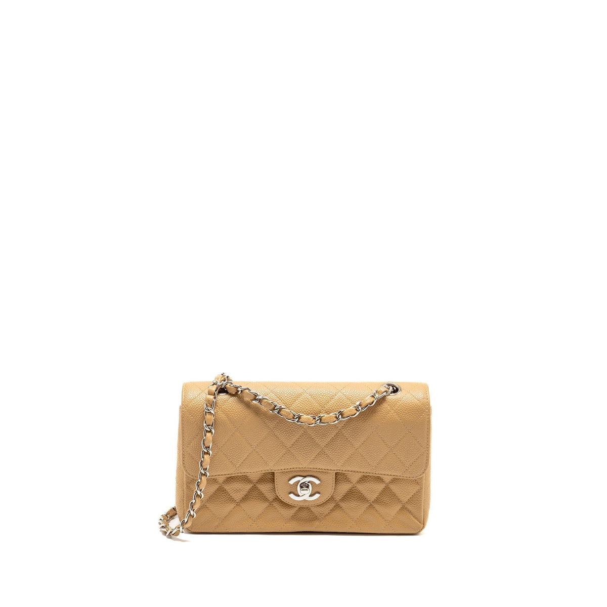 CHANEL SMALL CLASSIC DOUBLE FLAP BAG CAVIAR BEIGE SHW