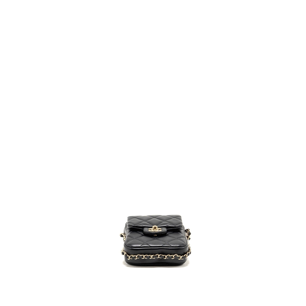 Chanel letter pearl chain mini flap clutch Lambskin black LGHW