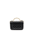 CHANEL 24S CC LOGO TOP HANDLE FLAP BAG WITH CHAIN LAMBSKIN BLACK GHW (MICROCHIP)