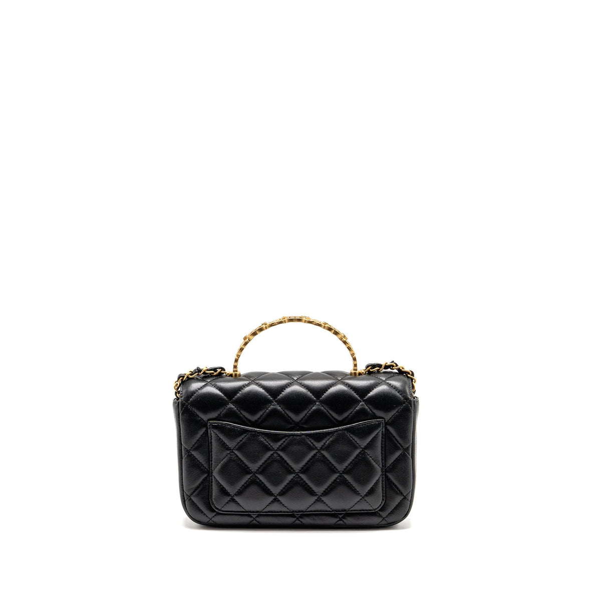 CHANEL 24S CC LOGO TOP HANDLE FLAP BAG WITH CHAIN LAMBSKIN BLACK GHW (MICROCHIP)