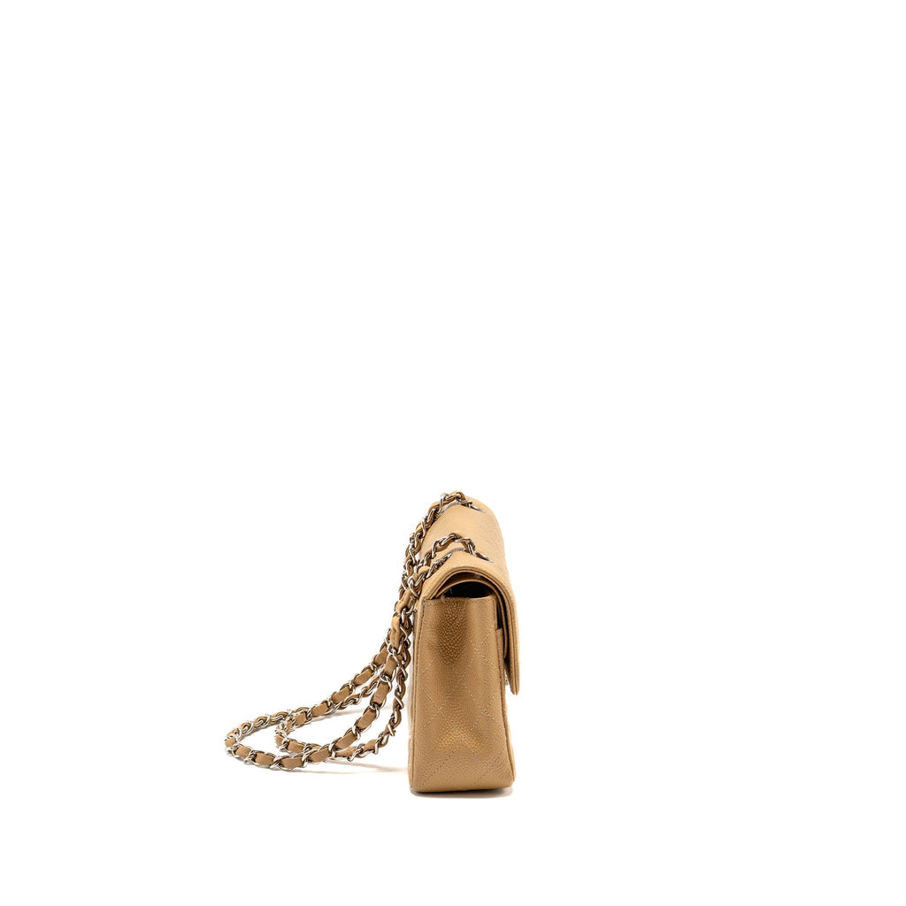 CHANEL SMALL CLASSIC DOUBLE FLAP BAG CAVIAR BEIGE SHW