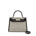 HERMES KELLY 28 SELLIER TOILE H / SWIFT ECRU - BLACK / BLACK SHW