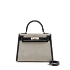 HERMES KELLY 28 SELLIER TOILE H / SWIFT ECRU - BLACK / BLACK SHW