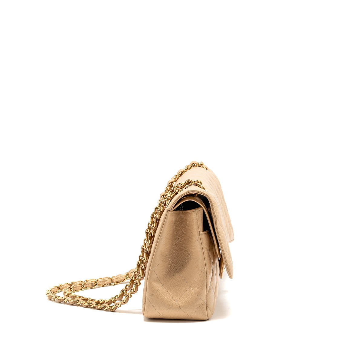 CHANEL JUMBO CLASSIC DOUBLE FLAP BAG CAVIAR BEIGE GHW (MICROCHIP)