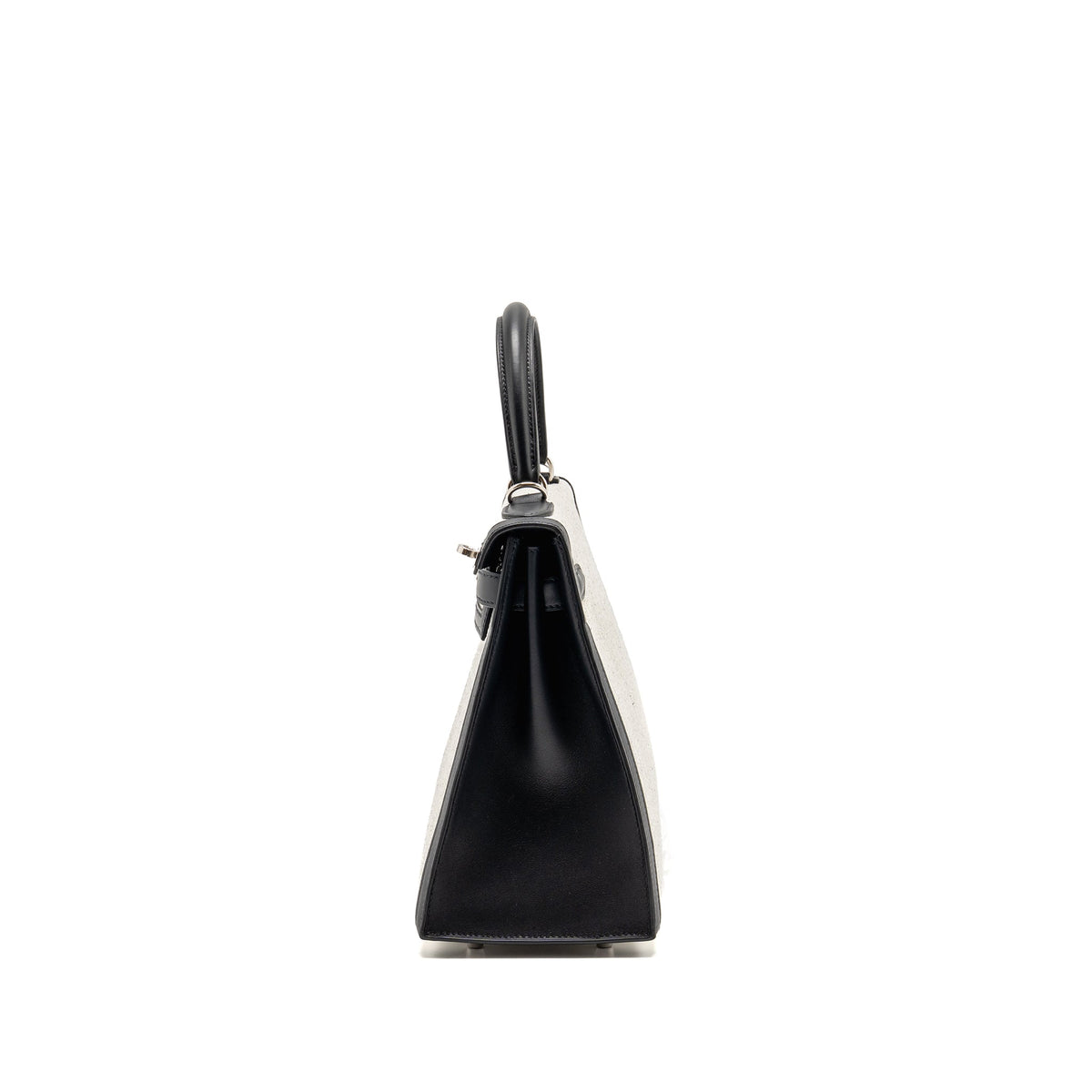 HERMES KELLY 28 SELLIER TOILE H / SWIFT ECRU - BLACK / BLACK SHW
