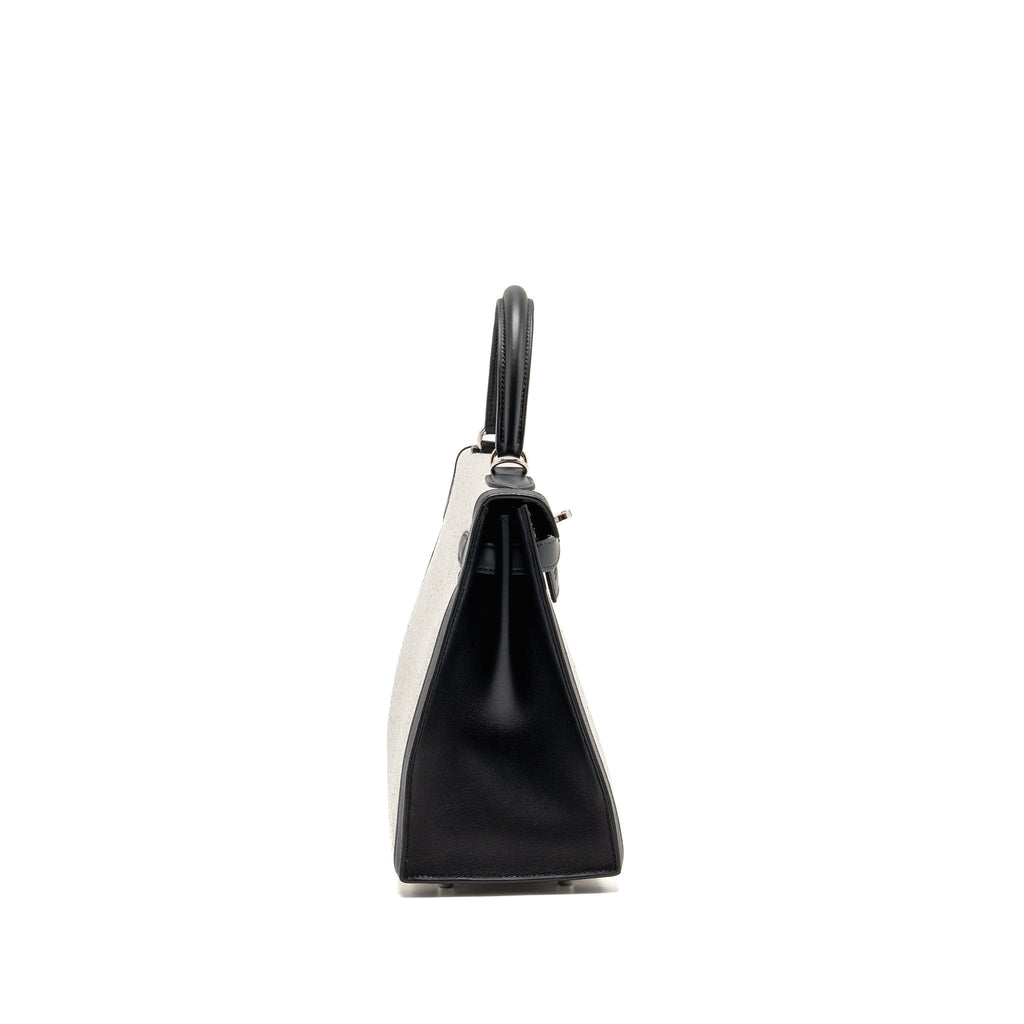 HERMES KELLY 28 SELLIER TOILE H / SWIFT ECRU - BLACK / BLACK SHW
