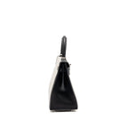 HERMES KELLY 28 SELLIER TOILE H / SWIFT ECRU - BLACK / BLACK SHW