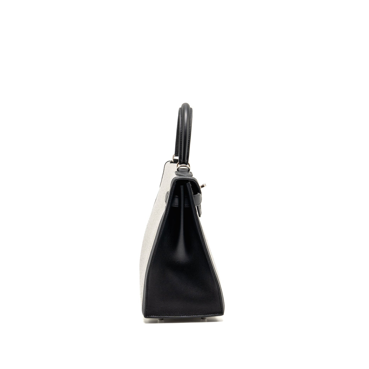 HERMES KELLY 28 SELLIER TOILE H / SWIFT ECRU - BLACK / BLACK SHW