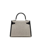 HERMES KELLY 28 SELLIER TOILE H / SWIFT ECRU - BLACK / BLACK SHW
