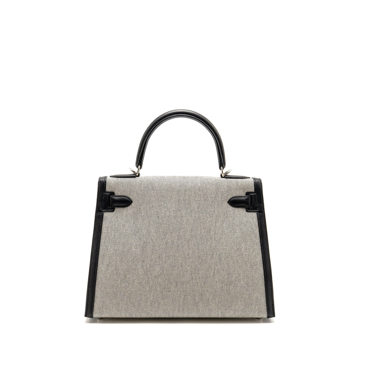 HERMES KELLY 28 SELLIER TOILE H / SWIFT ECRU - BLACK / BLACK SHW