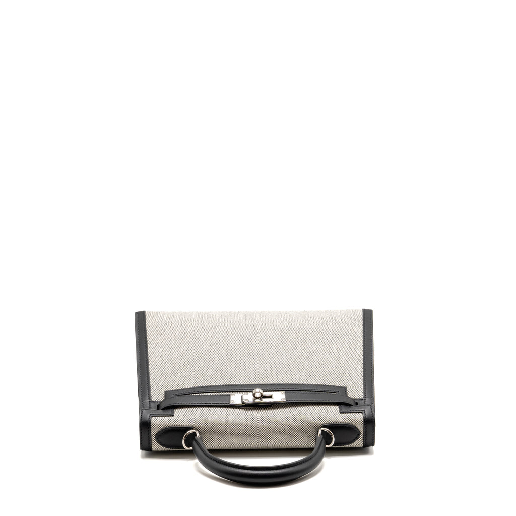 HERMES KELLY 28 SELLIER TOILE H / SWIFT ECRU - BLACK / BLACK SHW