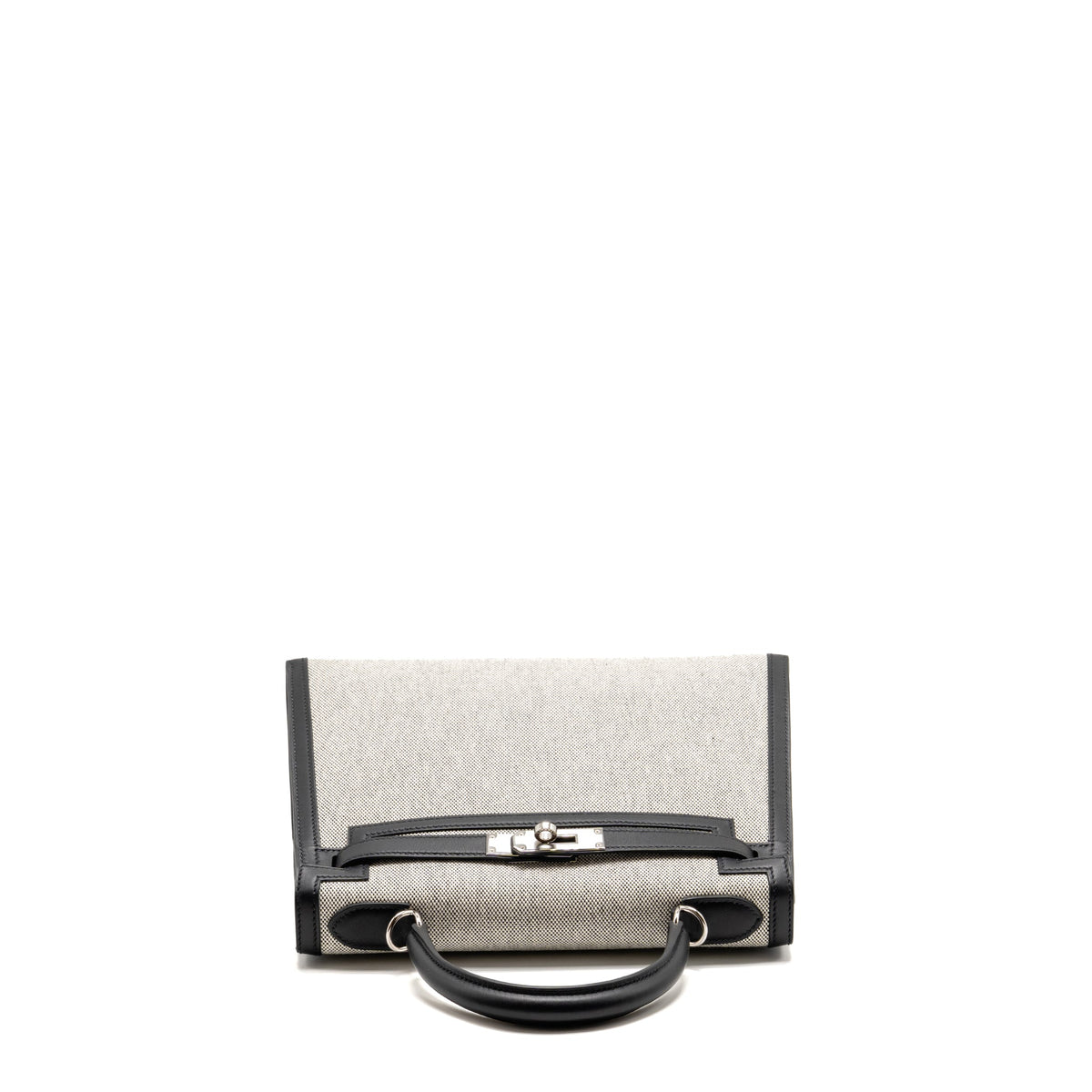 HERMES KELLY 28 SELLIER TOILE H / SWIFT ECRU - BLACK / BLACK SHW
