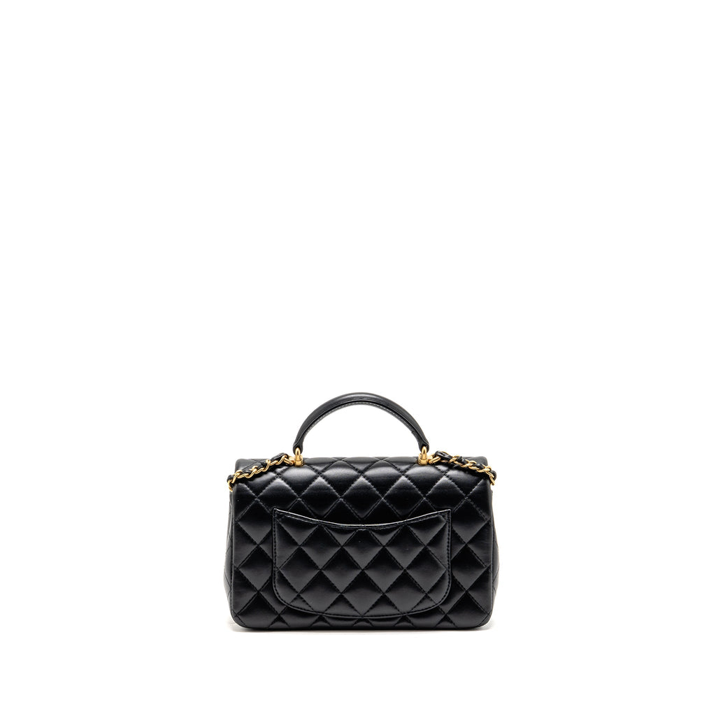 Chanel Top Handle Mini Rectangular Flap Bag Lambskin Black GHW (Microchip)