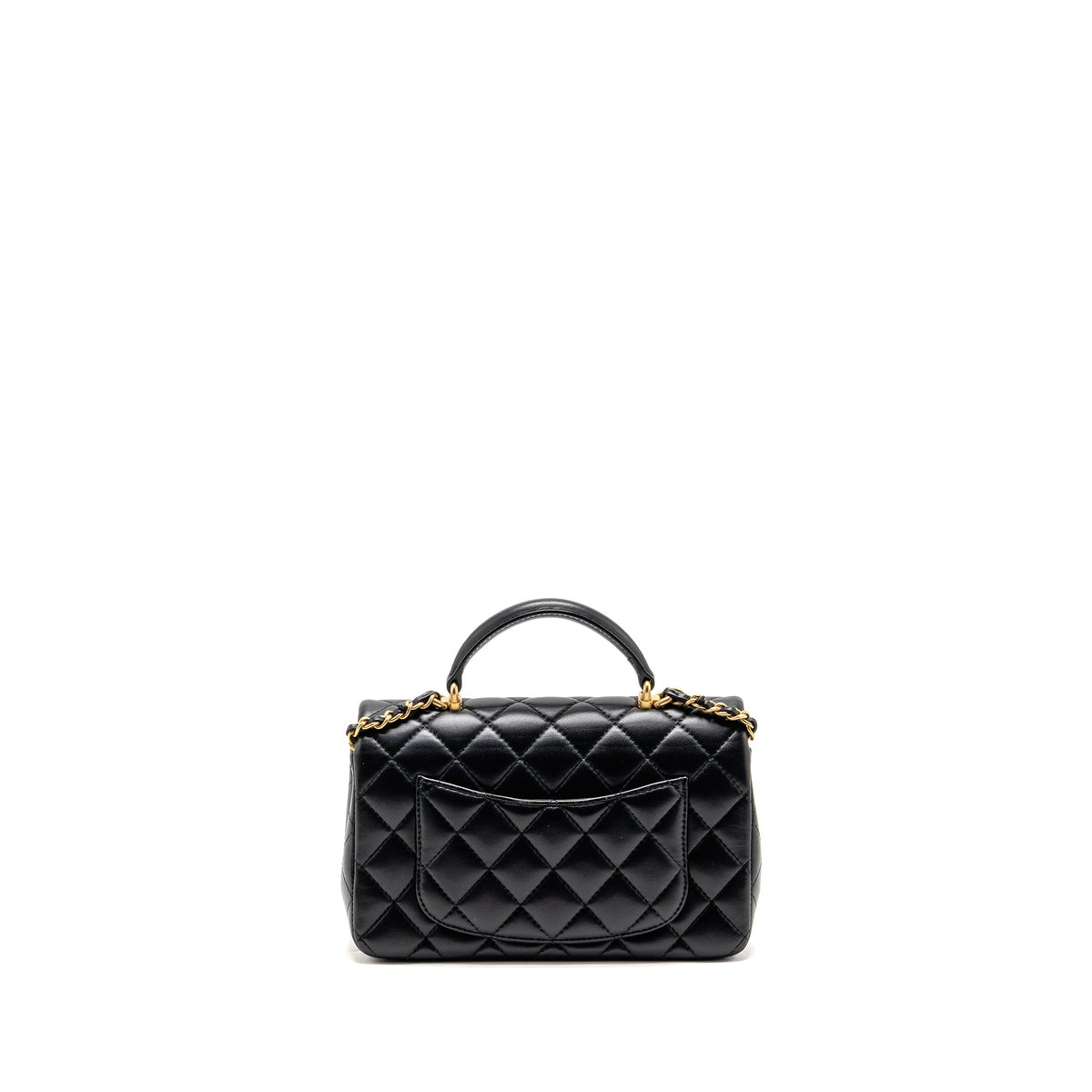 Chanel Top Handle Mini Rectangular Flap Bag Lambskin Black GHW (Microchip)
