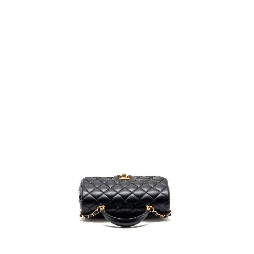 Chanel Top Handle Mini Rectangular Flap Bag Lambskin Black GHW (Microchip)