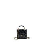 Chanel Top Handle Mini Flap Clutch with Chain Black Lambskin LGHW