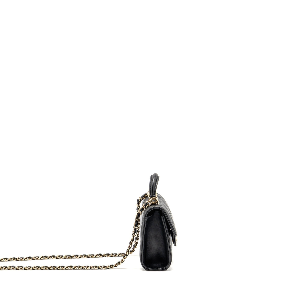 Chanel Top Handle Mini Flap Clutch with Chain Black Lambskin LGHW