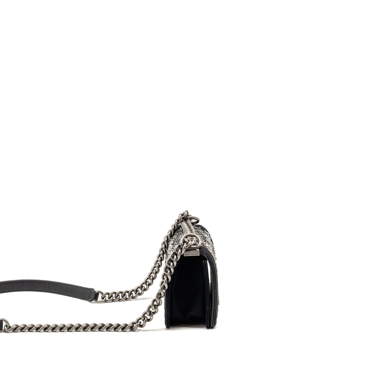 Chanel small boy bag Jersey strass crystal wool felt black ruthenium SHW