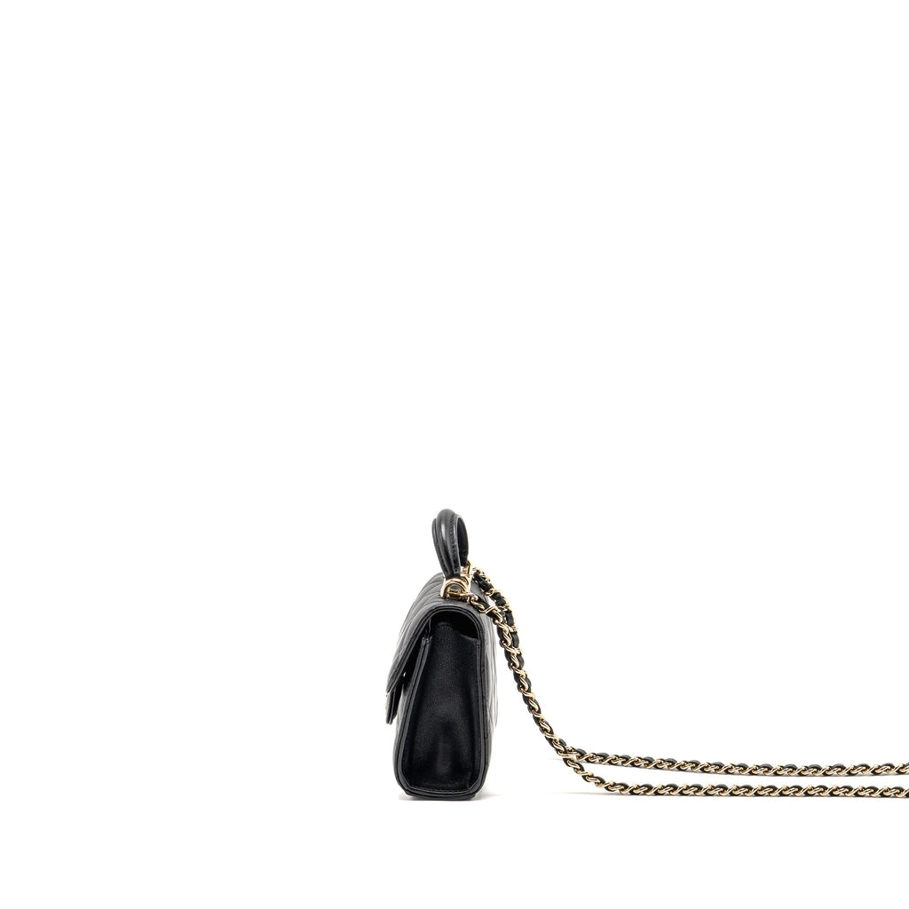 Chanel Top Handle Mini Flap Clutch with Chain Black Lambskin LGHW