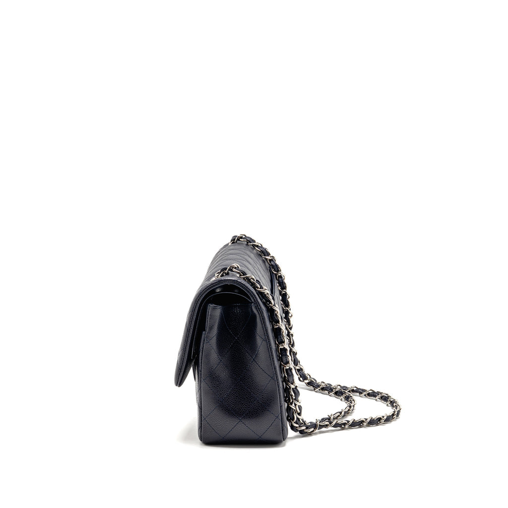 CHANEL JUMBO CLASSIC DOUBLE FLAP BAG CAVIAR DARK BLUE SHW