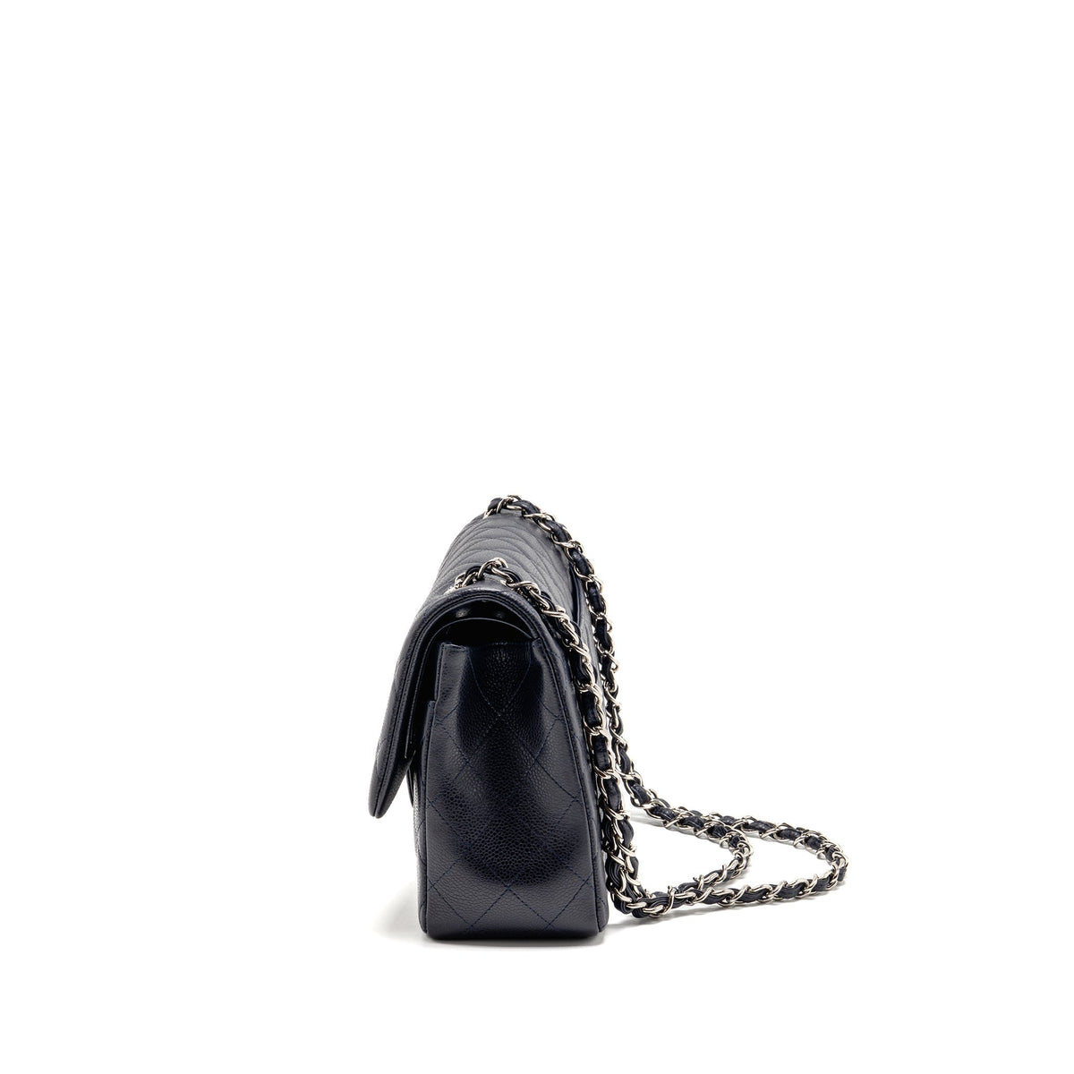 CHANEL JUMBO CLASSIC DOUBLE FLAP BAG CAVIAR DARK BLUE SHW