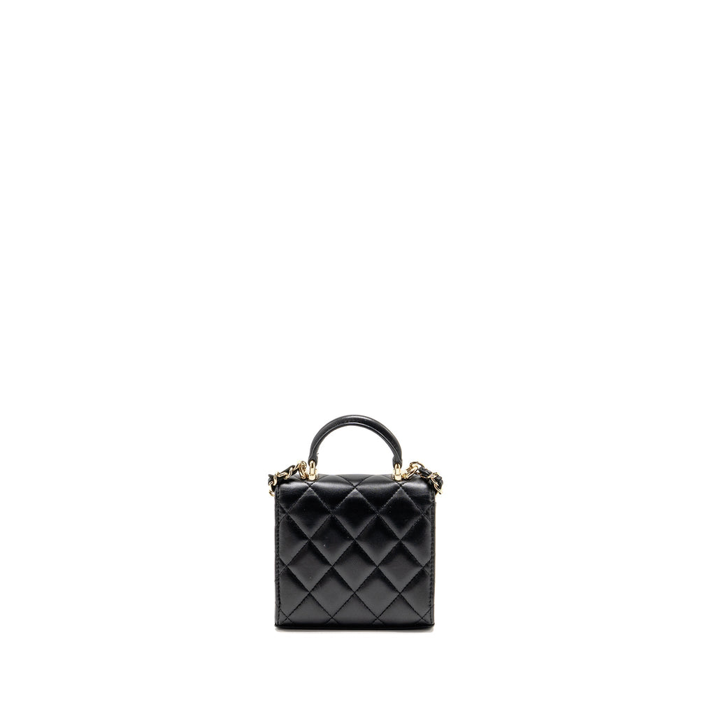 Chanel Top Handle Mini Flap Clutch with Chain Black Lambskin LGHW
