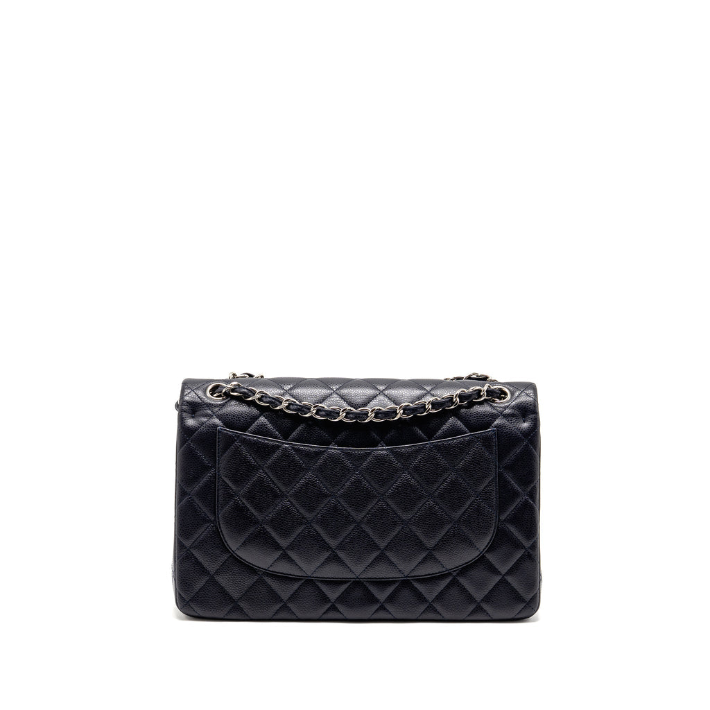 CHANEL JUMBO CLASSIC DOUBLE FLAP BAG CAVIAR DARK BLUE SHW