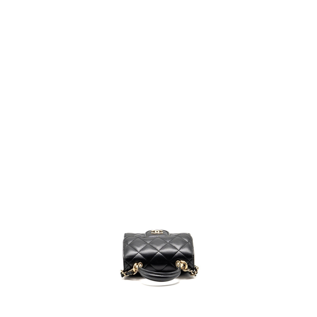 Chanel Top Handle Mini Flap Clutch with Chain Black Lambskin LGHW