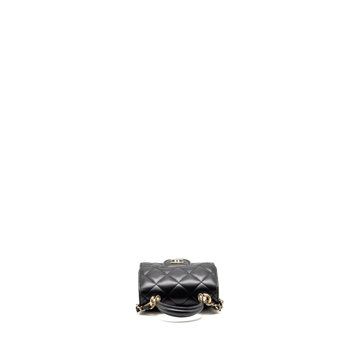 Chanel Top Handle Mini Flap Clutch with Chain Black Lambskin LGHW