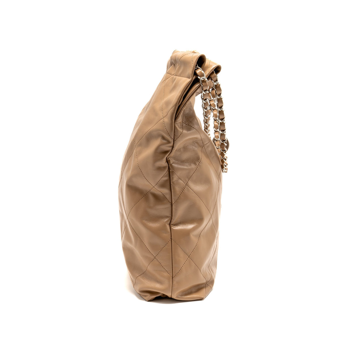 CHANEL LARGE 22 BAG SHINY CALFSKIN DARK BEIGE SHW (MICROCHIP)