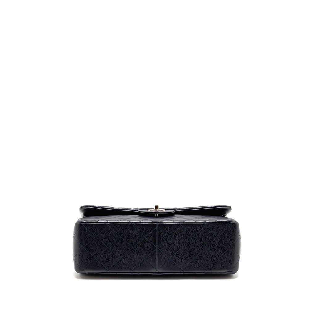 CHANEL JUMBO CLASSIC DOUBLE FLAP BAG CAVIAR DARK BLUE SHW