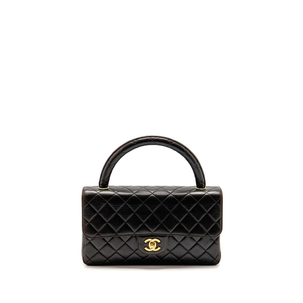 Chanel Vintage Medium Top Handle Kelly Bag Lambskin Dark Brown GHW