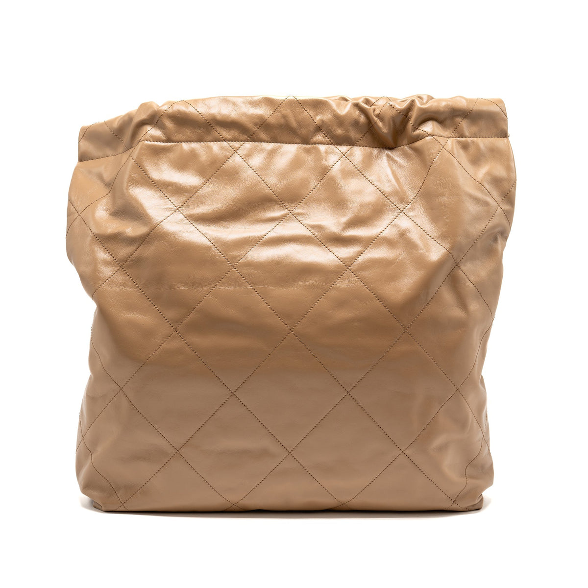 CHANEL LARGE 22 BAG SHINY CALFSKIN DARK BEIGE SHW (MICROCHIP)