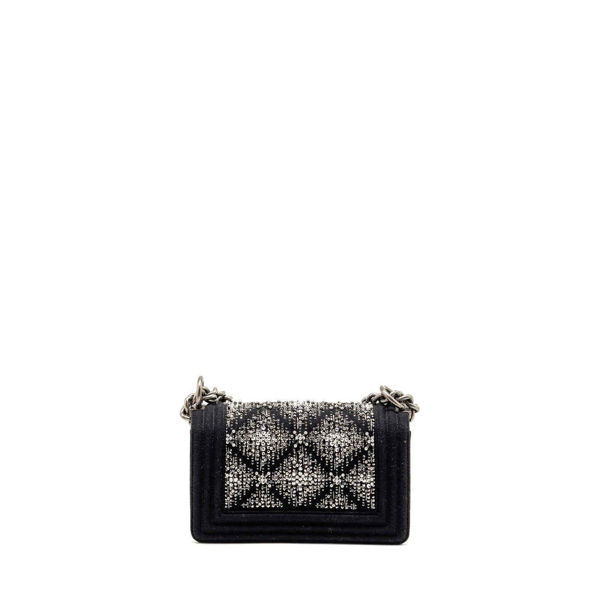 Chanel small boy bag Jersey strass crystal wool felt black ruthenium SHW