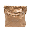 CHANEL LARGE 22 BAG SHINY CALFSKIN DARK BEIGE SHW (MICROCHIP)